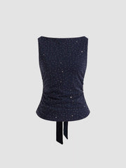 Boat Neck Rhinestone Knotted Tank Top