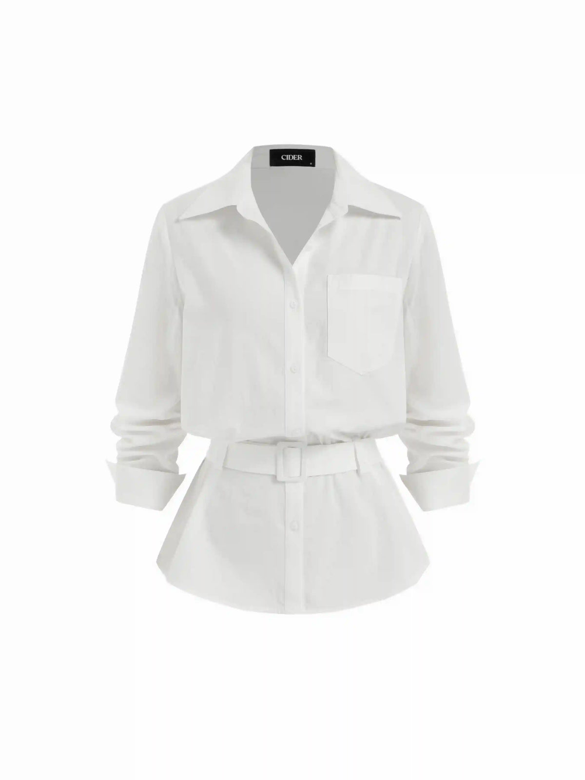 Linen-blend Longline Long Sleeve Shirt with Belt