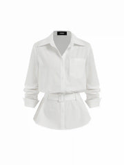 Linen-blend Longline Long Sleeve Shirt with Belt