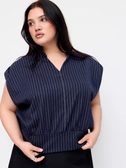 Stripe Stand Collar Sleeveless Oversized Top Curve & Plus