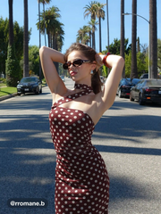 Mesh Halter Neckline Polka Dot Ruched Midi Dress