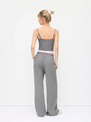 Scoop Neck Two Tone Layered Look Crop Cami Top & Low Rise Straight Drawstring Leg Trousers Set