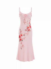 Floral Scoop Neckline Ruffled Mermaid Maxi Dress