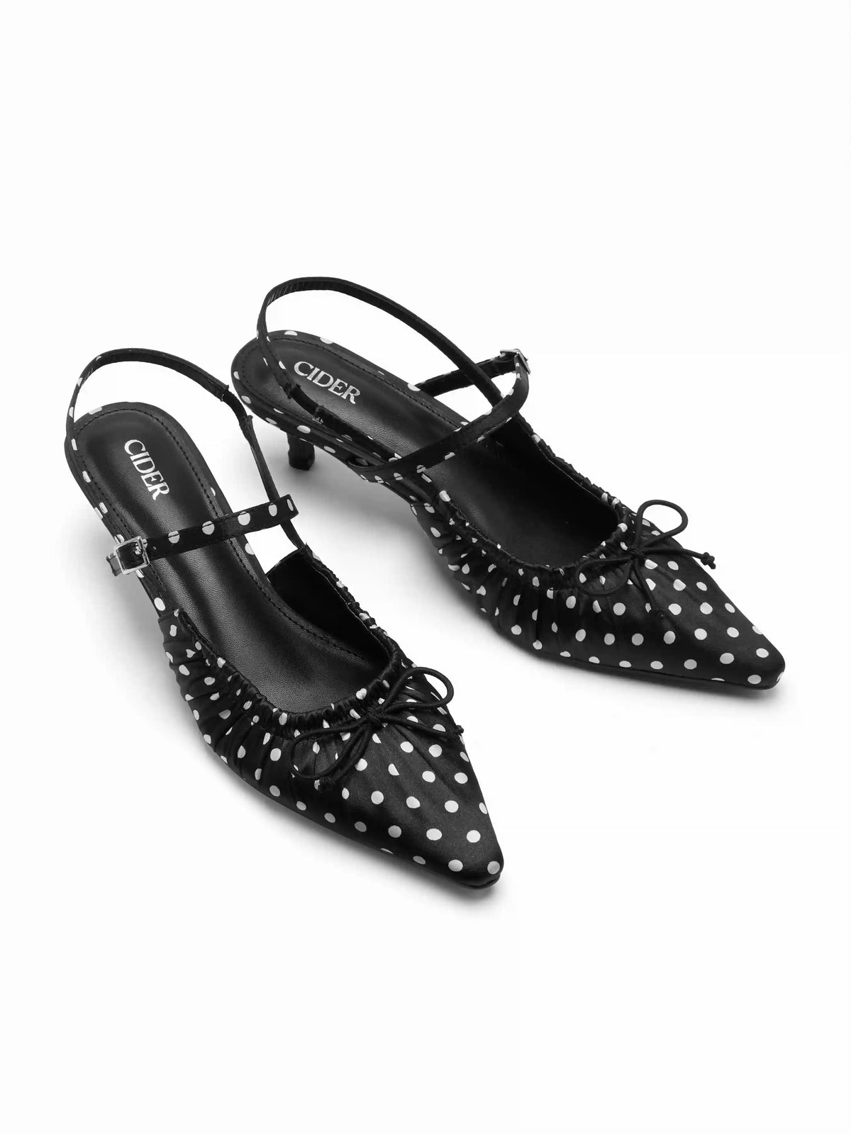 POINTED TOE  BOWKNOT DECOR POLKA DOT  KITTEN HEELS