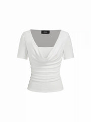 High Stretch Cowl Neck Ruched Short Sleeve Top