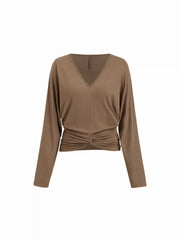 V-neck Twist Ruched Long Sleeve Top