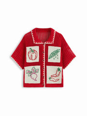 Crochet Fruit Embroidery Oversized Cardigan