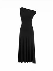 Asymmetrical Neck Ruched Maxi Dress