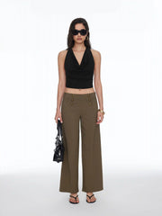 Low Rise Metal Detail Oversized Wide Leg Trousers
