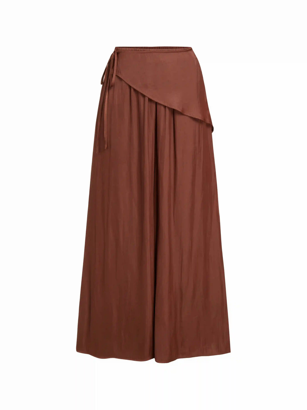 Satin Mid Rise Wrap Wide Leg Trousers