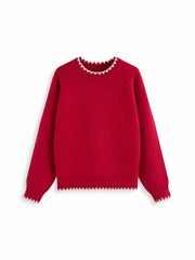 Knit Round Neck Contrasting Binding Oversized Long Sleeve Sweater