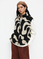 Fleece High Neck Geometric Puffer Vest