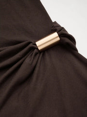 Ruched Metal Detail Asymmetrical Hem Midi Tank Dress