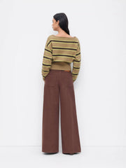 Knit Boat Neck Striped Long Sleeve Top