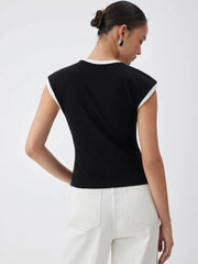 Cotton-blend Colorblock V-neck Tank Top