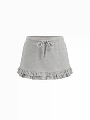Cotton-blend Low Rise Ruffled Drawstring Bodycon Mini Skirt