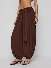 Textured Mid Rise Belted Oversized Jogger Trousers