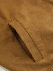 Suede Collar Zip Through Long Sleeve Jacket