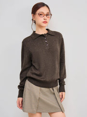 Knit Polo Solid Button Sweater