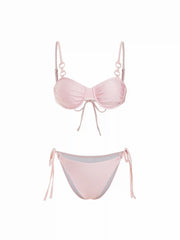 Sweetheart Ring Linked Ruched Tie Side Underwire Bikini Set