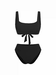 Ribbed Square Neck Knotted Bracelet Cheeky Bikini Set