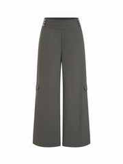 Cotton Mid Rise Cargo Metal Detail Wide Leg Trousers Oversized