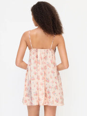 Satin Floral Sweetheart Neck Lace Trim Bowknot Babydoll Mini Dress