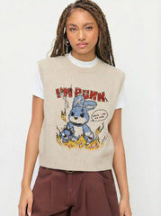 I'M PUNK Knit Rabbit Embroidery Vest