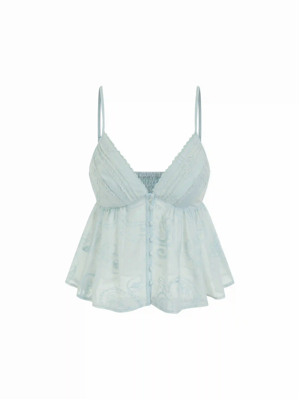 Chiffon V-neck Button Front Lace Panel Crop Cami Blouse