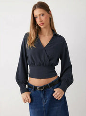 V-neck Long Sleeve Cinched Waist Top