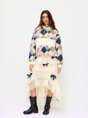 Cotton-blend Floral Patched Long Sleeve Drawstring Oversized Hoodie