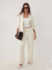 High Rise Pleated Straight Leg Trousers