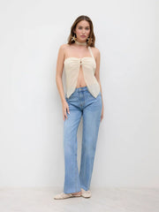Chiffon Split Bandeau Top With Scarf