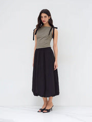 Jacquard Boat Neck Gingham Bowknot Tank Top