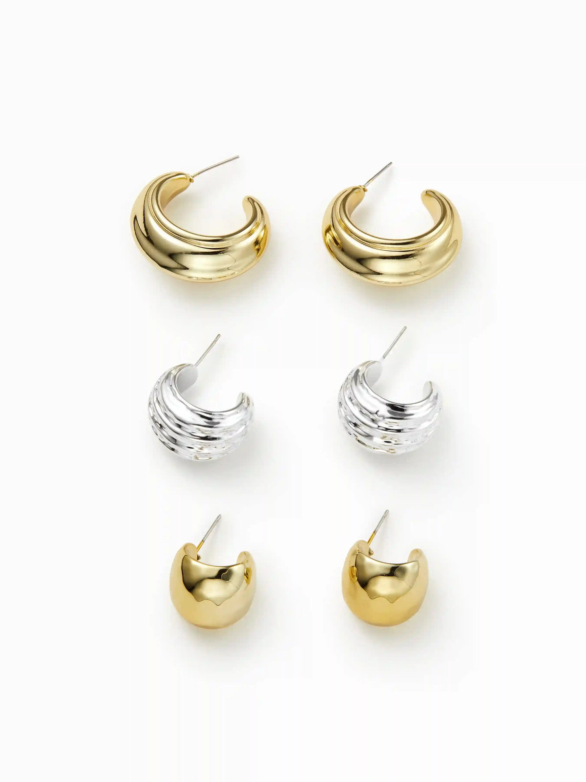3 PAIRS C-SHAPED HOOP EARRINGS
