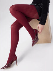 Women's Fashion-Forward Ribbed Tights with Textured Knit & Flattering Fit