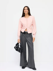 Low Rise Contrasting Binding Wide Leg Trousers With Belt