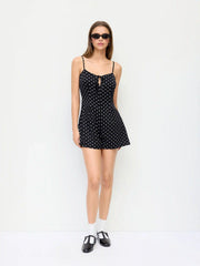 Polka Dot High Rise Bowknot Cut Out Cami Romper