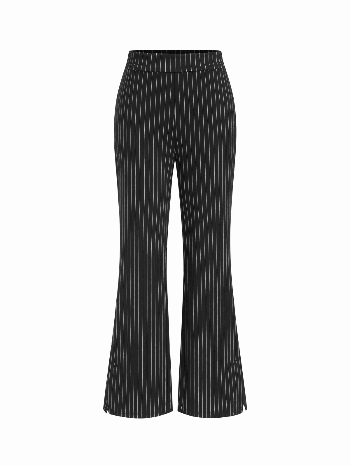 Jersey Mid Rise Striped Pocket Flared Trousers