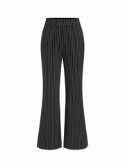 Jersey Mid Rise Striped Pocket Flared Trousers