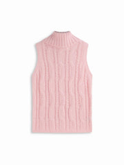 Cable Knit High Neck Oversize Longline Vest