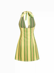 Striped Halter Neck Mid Rise A-line Mini Dress