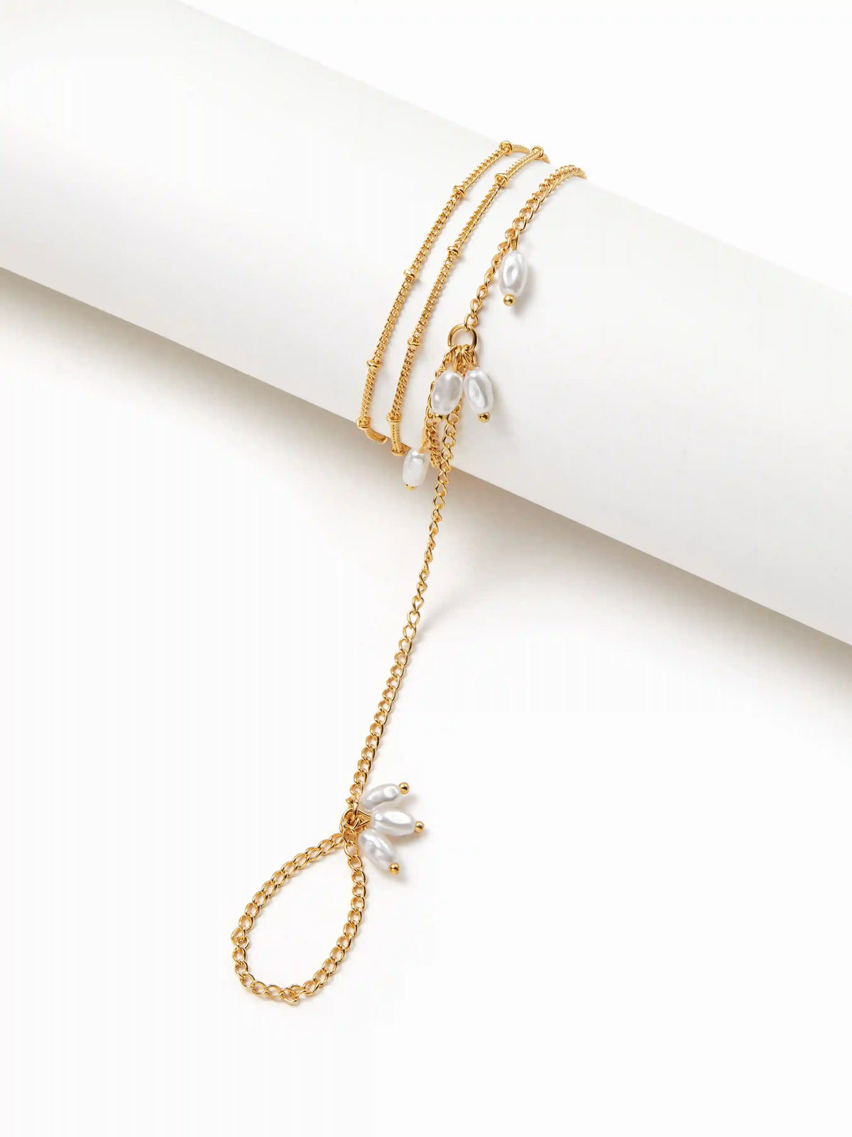 FAUX PEARL HAND CHAIN BRACELET