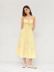 Square Neck Check Tiered Ruffle Maxi Dress