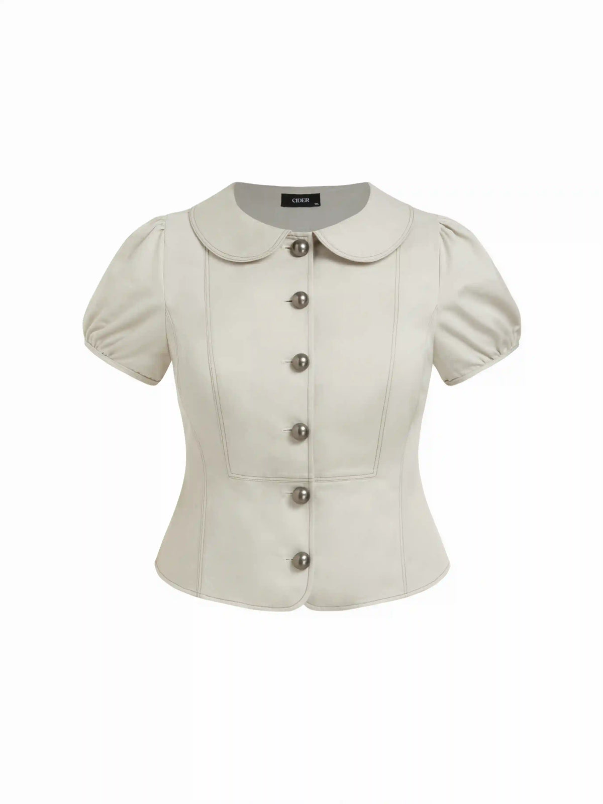 Cotton-blend Peter Pan Collar Puff Sleeve Blouse Curve & Plus