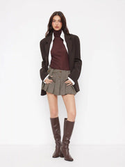 Jacquard Low Rise Houndstooth Pleated Mini Skort With Button Detail