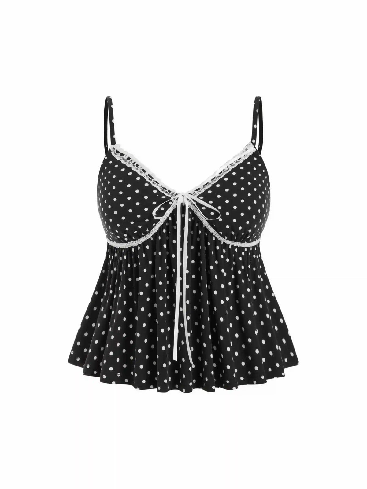 V-neck Polka Dot Contrasting Binding Cami Top Curve & Plus