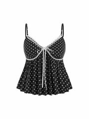 V-neck Polka Dot Contrasting Binding Cami Top Curve & Plus