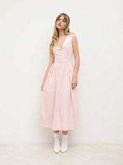 Collar Gingham Ruffle Maxi Dress