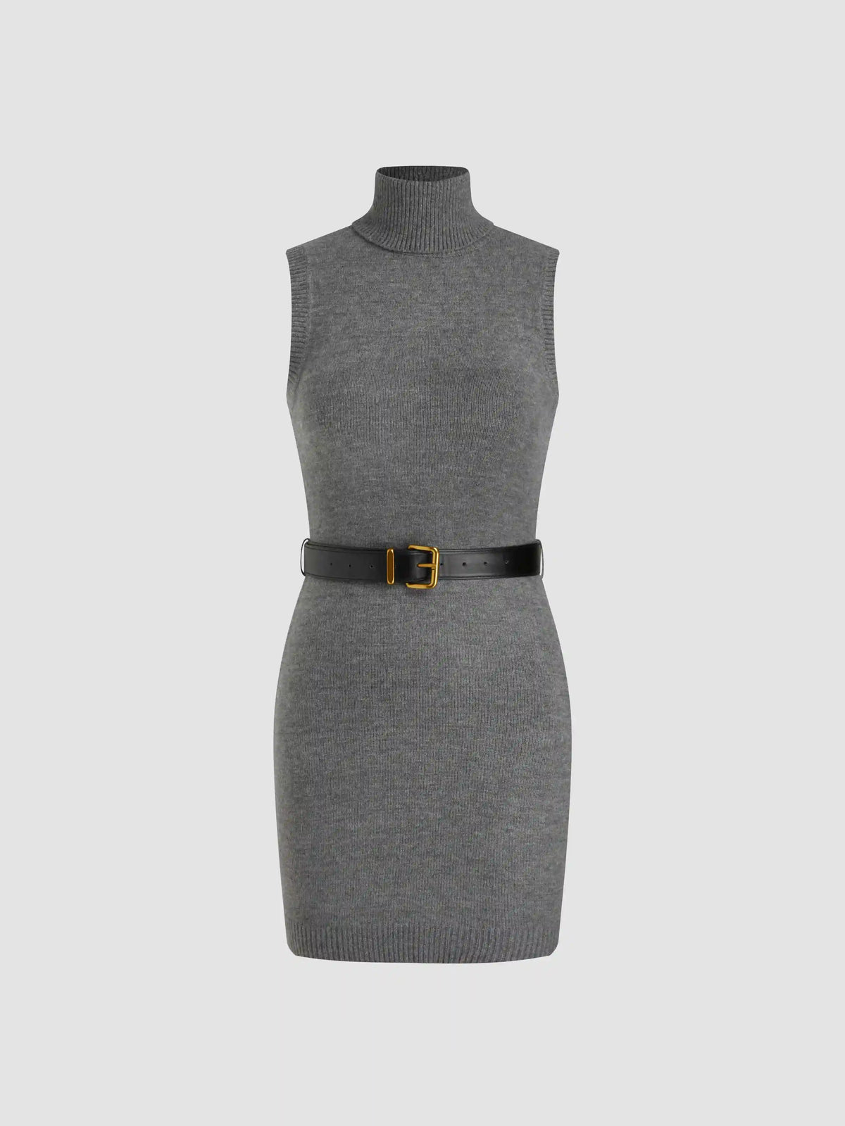Knitted High Neck Mini Dress With Belt